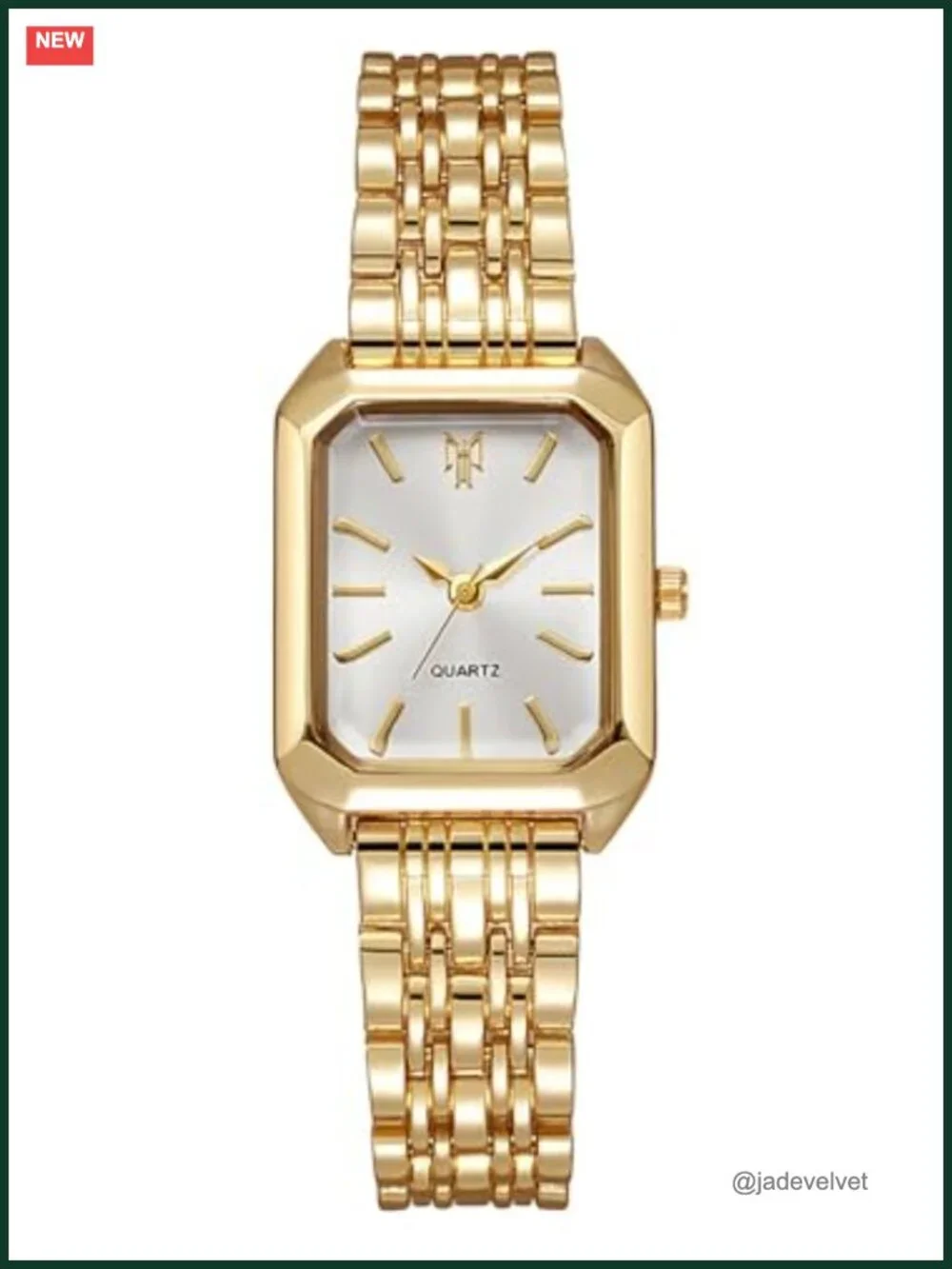Women's Quartz Wrist Watch Gold Steel Strap Rectangle Dial Casual